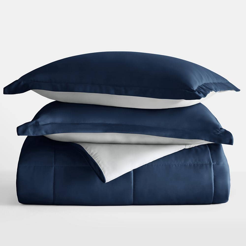 Navy Twin Reversible Down Alternative Microfiber Comforter Set