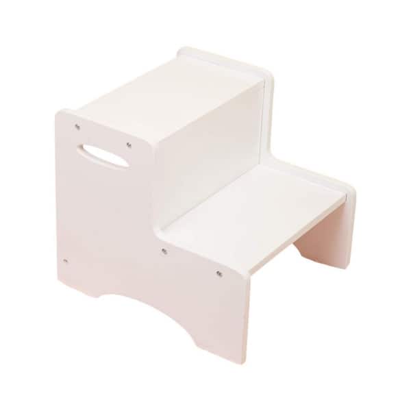 Toddler 2 Step Stool Reach with Handles White Wood Non-Slip Pads for Kids Bathroom Kitchen Dual Height