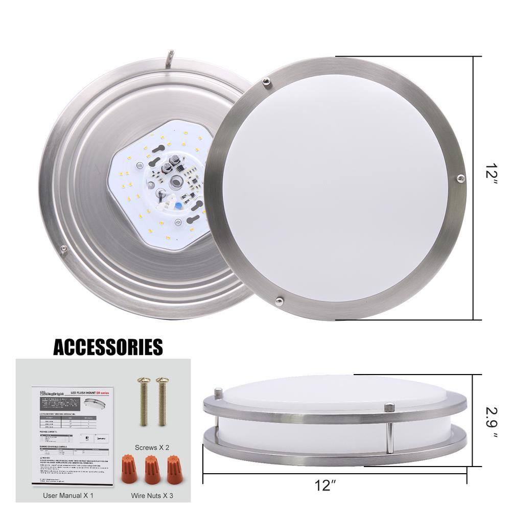 Modern 12" Brushed Nickel LED Flush Mount Ceiling Light, White Acrylic