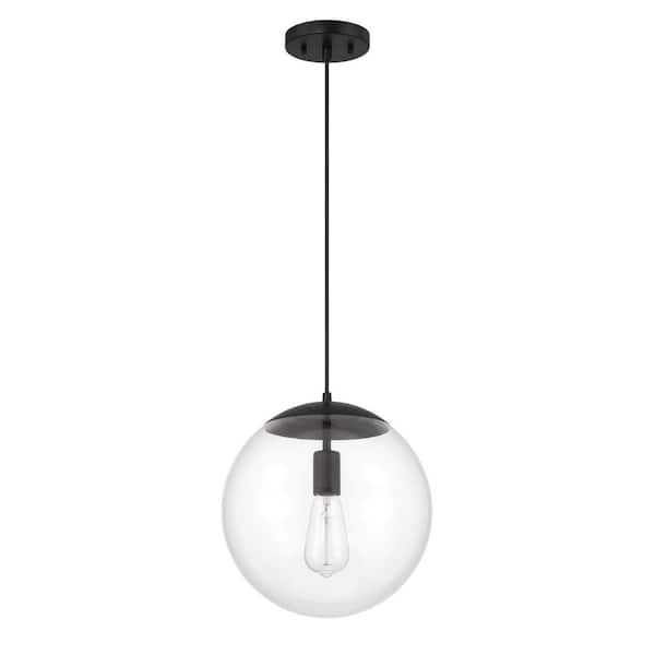 CRAFTMADE Gaze 60-Watt 1-Light Flat Black Finish Dining/Kitchen Island 10 in. Pendant w/ Clear Glass Shade No Bulbs Included