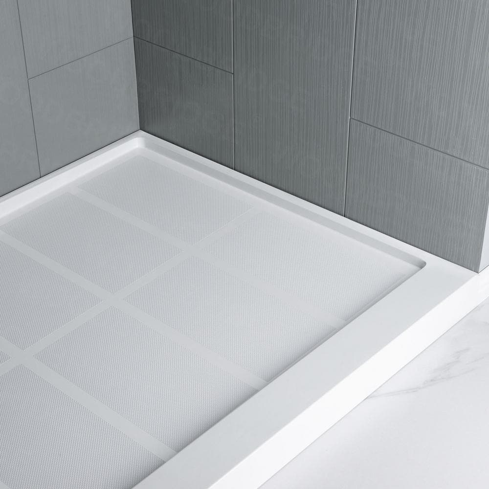 Matte Gray Solid Surface Alcove Shower Wall Panels, 96" H x 60" W