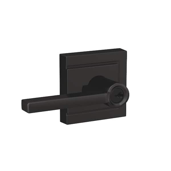 Schlage Custom Latitude Matte Black Upland Trim Keyed Entry Door Lever