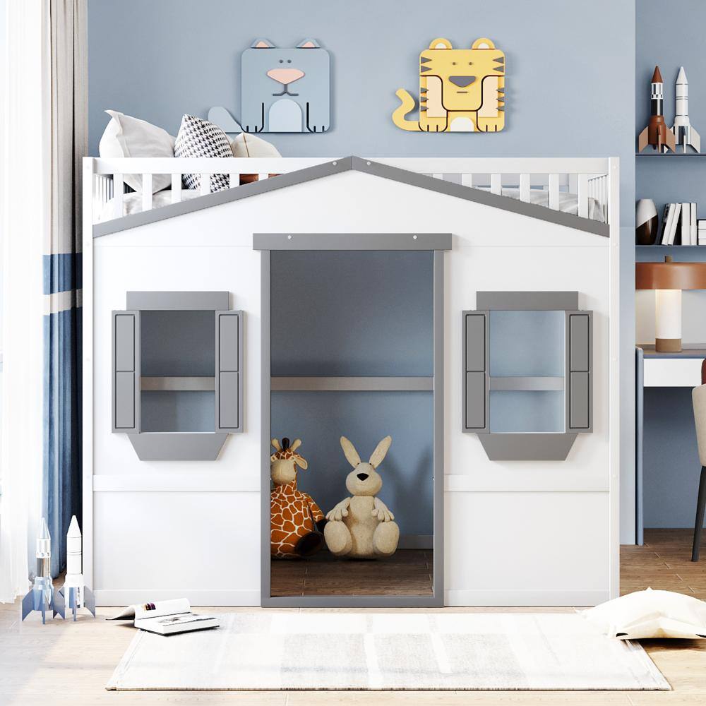 White+Gray Full Size House Loft Bed With Ladder price history on PriceWatchPro