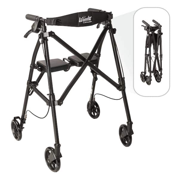 Wonder Rollator, 4-Wheel Lightweight Folding Walker with Seat in Matte Black