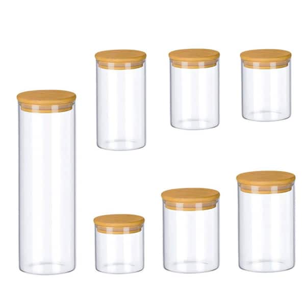 7-Piece Glass Food Storage Jars with Airtight Bamboo Wooden Lids for Pasta, Cookies, Nuts