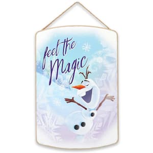 14 in. Blue Frozen Feel the Magic Olaf Christmas Hanging Wood Wall Decor