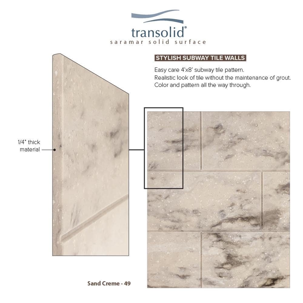 SaraMar Sand Creme 36" x 96" Glue to Wall Shower Kit