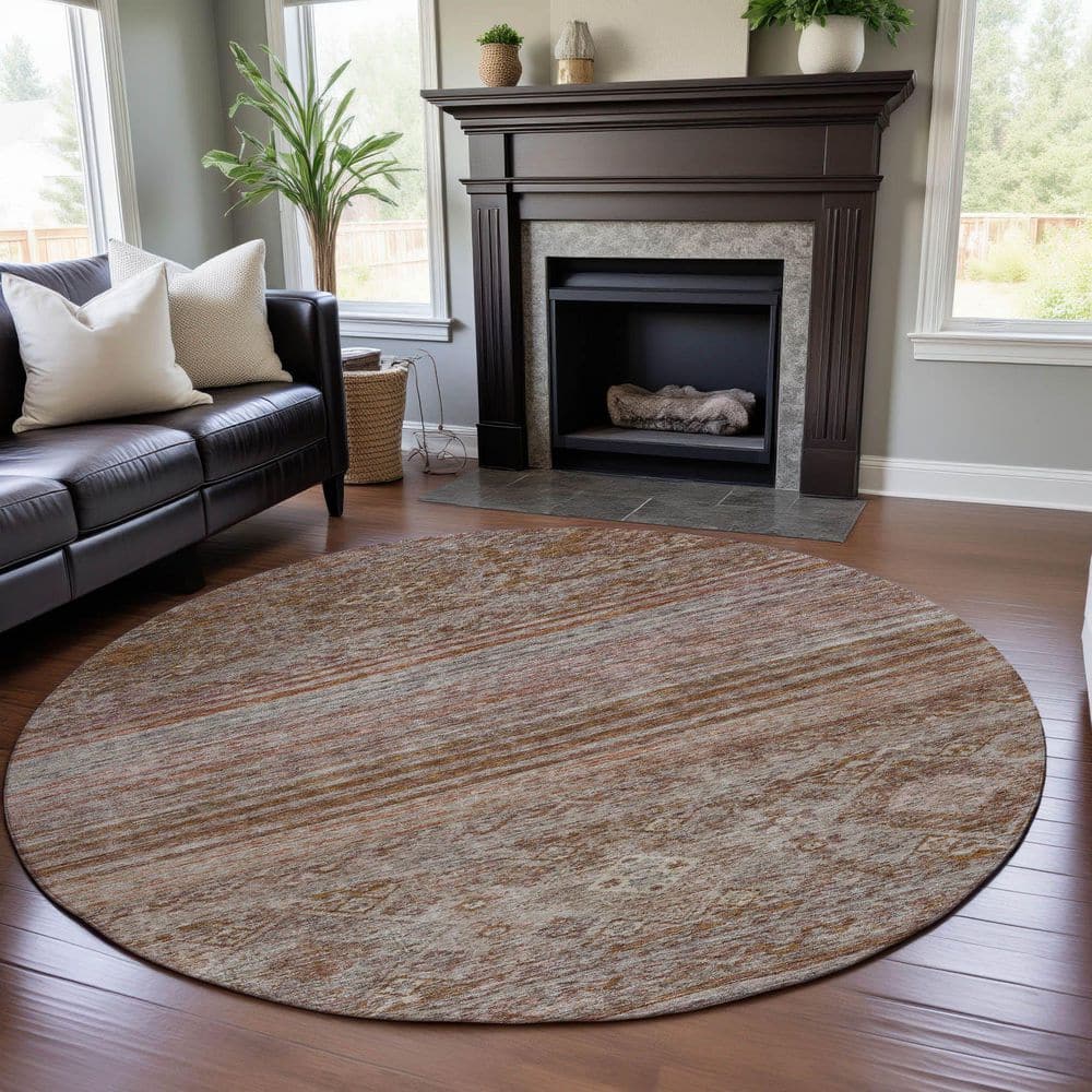 Mayfield Premium Machine Washable Abstract AMF1219 Copper 8 ft. x 8 ft. Round Rug price history on PriceWatchPro