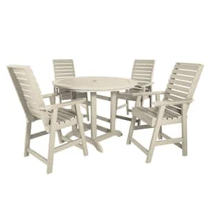 Weatherly Whitewash 5-Piece Recycled Plastic Round Outdoor Balcony Height Dining Set