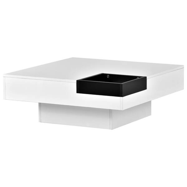 Tatahance 315 In White Square Mdf Coffee Table With Detachable Tray And Plug In 16 Color Led