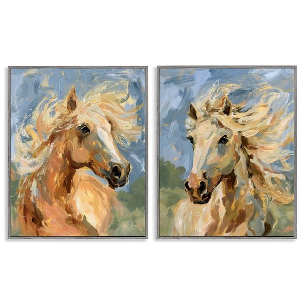 Stupell Industries Windblown Manes Horses by Victoria Barnes 2 Pieces Gray Framed Animal Giclee Art Print 20 in. x 16 in.