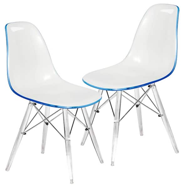 Leisuremod Dover White Blue Side Chair Set of 2