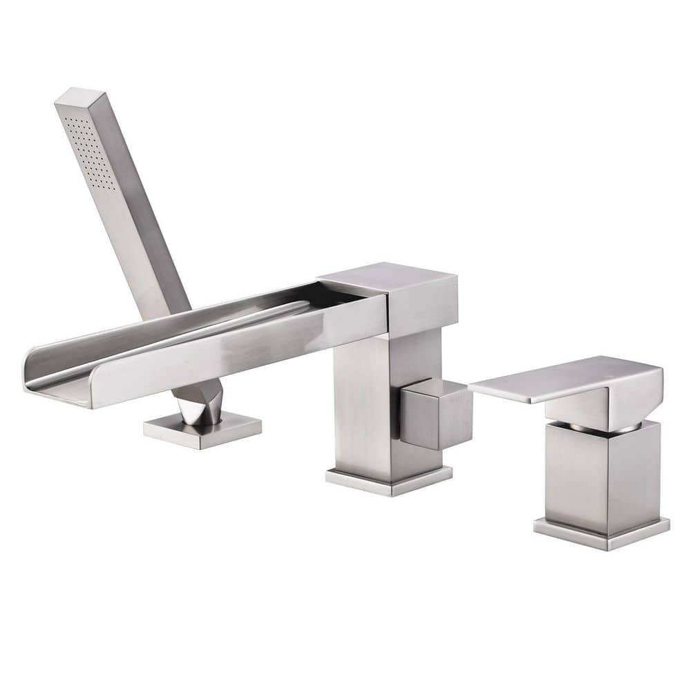 Single-Handle Tub Deck Mount Roman Tub Faucet with 360° Swivel Waterfall Spout with 59 in. Hose in Brushed Nickel price history on PriceWatchPro