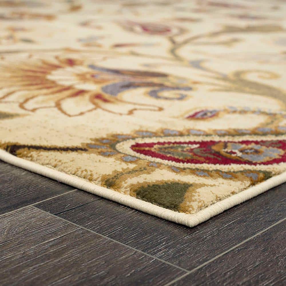 Ivory Floral Synthetic Tufted Rectangular Area Rug