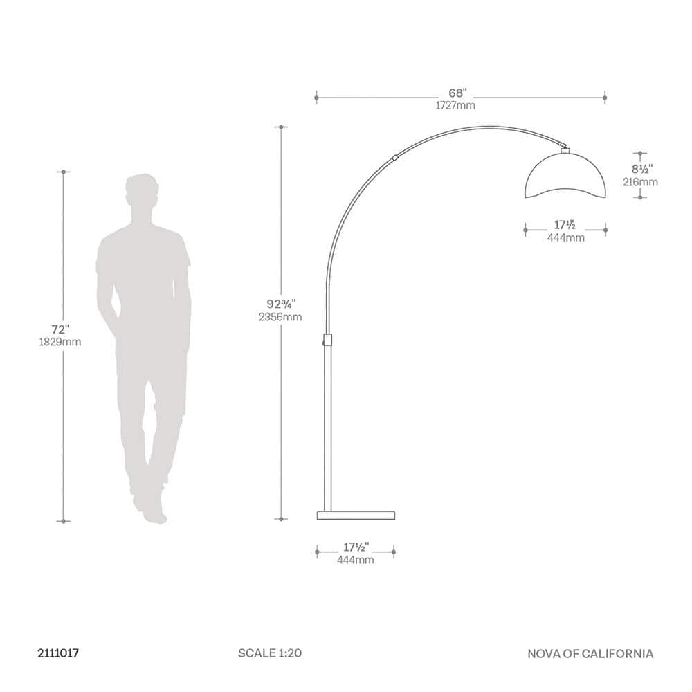 Luna Bella 68" Weathered Brass Arc Floor Lamp with Black Marble Base