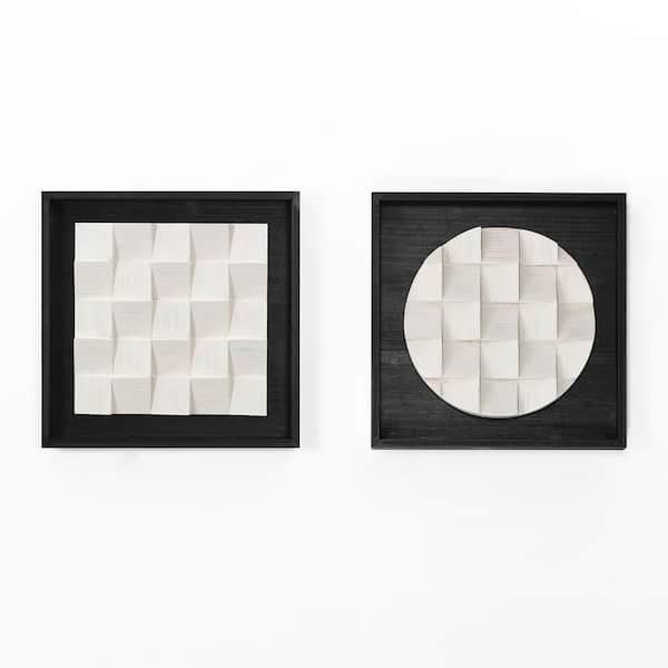 LuxenHome 2-Piece Black Wood Frame Abstract White Wall Art Decor Set
