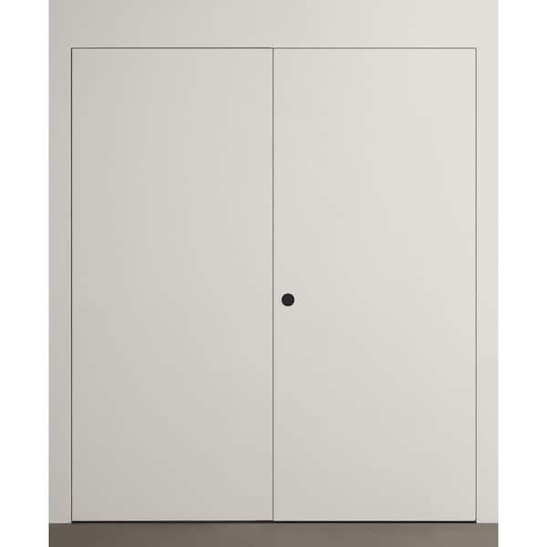 Frameless Invisible V 56 in. x 80 in. Right Hand Active Primed Wood Solid Composite Core Double Prehung French Door