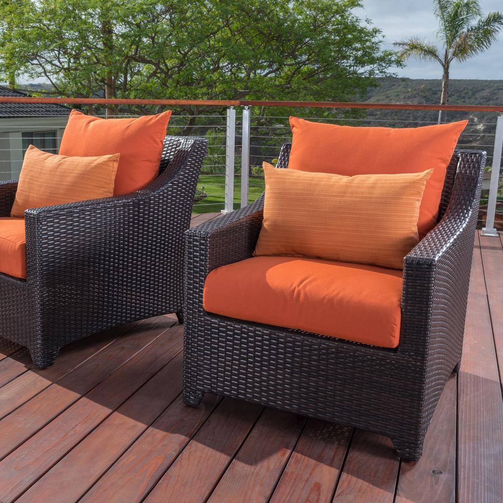 Espresso Woven Polyethylene Outdoor Club Chair with Tikka Orange Cushions