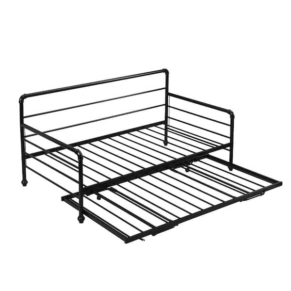 Wateday Black Twin Size DayBed with Adjustable Trundle, Pop Up Trundle