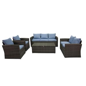 Arlington Gray Frame 5-Pieces Wicker Outdoor Sectional Set with Harbor Blue Cushions