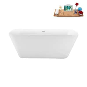 59 in. Acrylic Flatbottom Non-Whirlpool Bathtub in Glossy White with Polished Chrome Drain and Tray