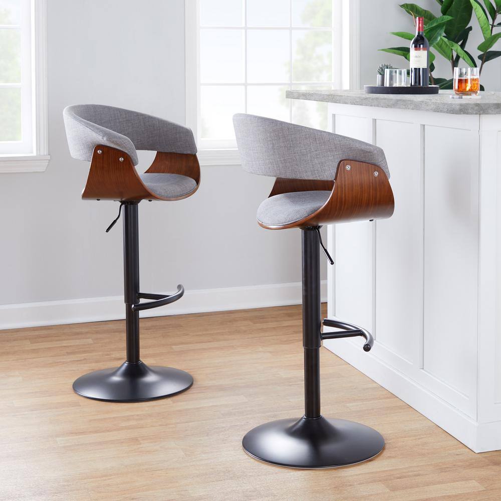 Set of 2 Adjustable Light Gray Walnut Swivel Barstools