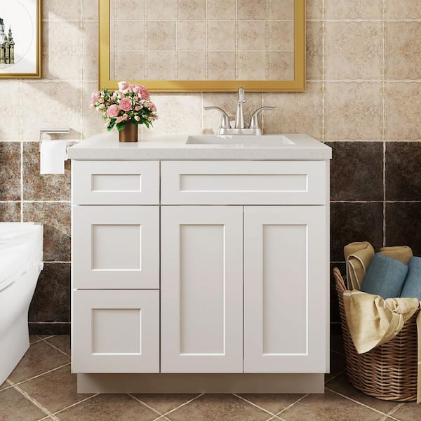 Hausvita 36 in. W x 21 in. D x 34.5 in. H in Shaker White Plywood Ready to Assemble Floor Vanity Sink Base Kitchen Cabinet