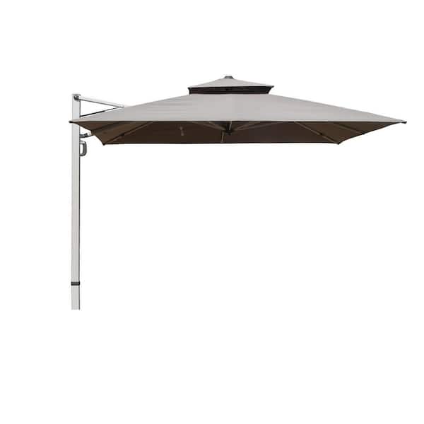9 ft. Square Aluminum Cantilever Tilt Patio Umbrella in Gray with Center Pole