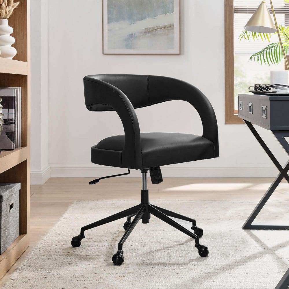 MODWAY Pinnacle Faux Leather Home Office Desk Chair in Black EEI