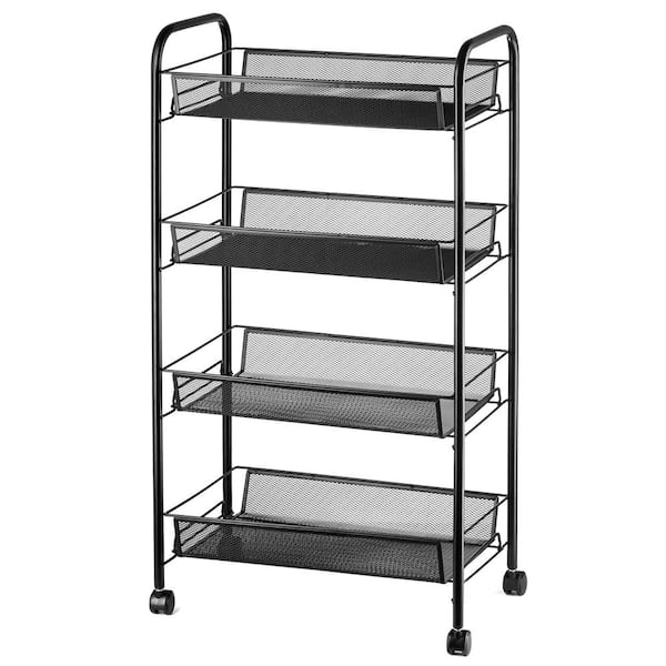 Modern Multi-Functional Iron 4-Wheeled Storage Cart in Black