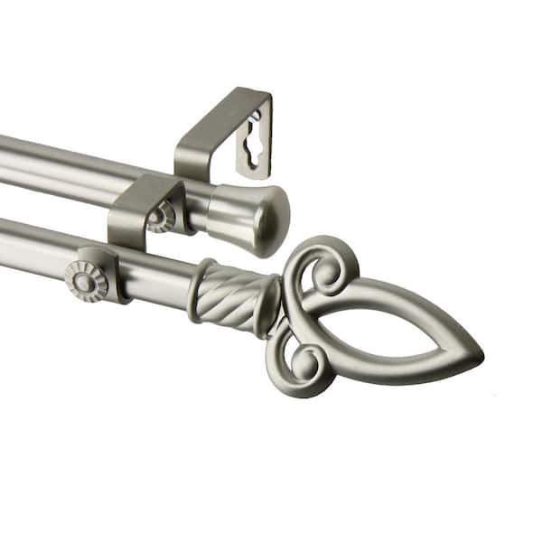 Rod Desyne 48 in. x 84 in. Crest Double Curtain Rod Set in Satin Nickel