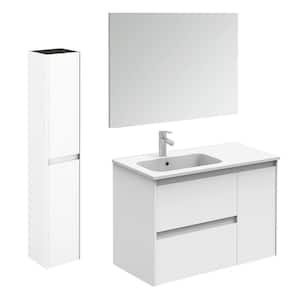 Ambra 35.6 in. W x 18.1 in. D x 22.3 in. H Bathroom Vanity Unit in Gloss White with Mirror and Column