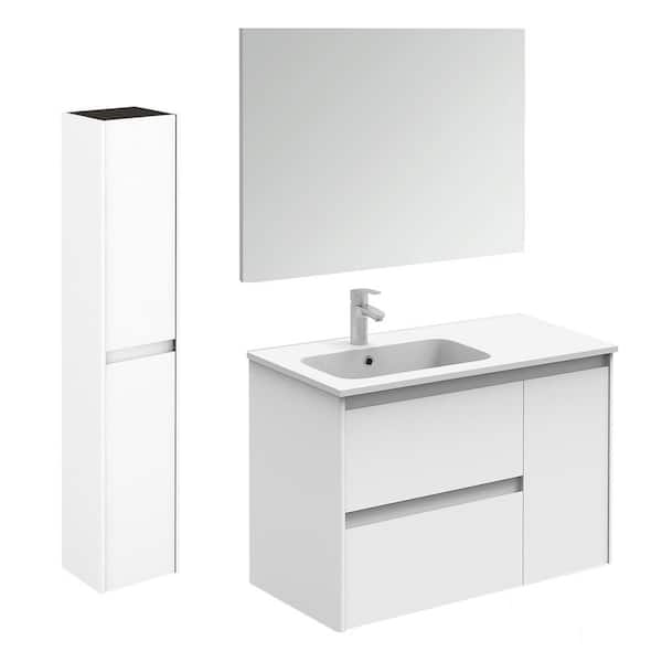 WS Bath Collections Ambra 35.6 in. W x 18.1 in. D x 22.3 in. H Bathroom Vanity Unit in Gloss White with Mirror and Column