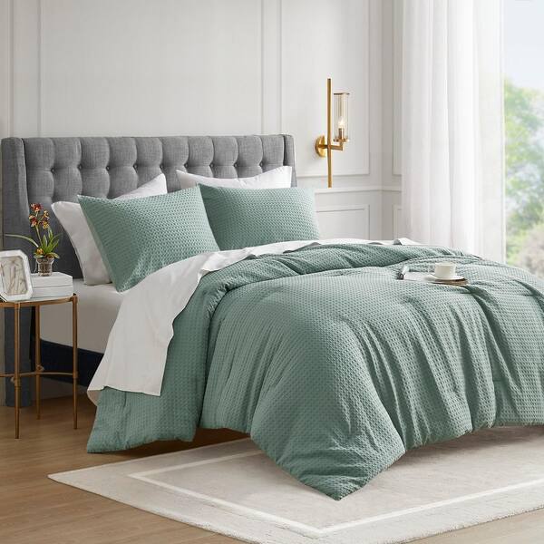 510 Design Mina 3-Piece Sage Green Full/Queen Waffle Weave Textured ...