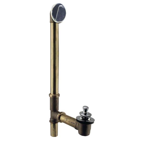 Westbrass 22 in. Brass Lift & Turn Bath Waste & Overflow Assembly with Illusionary No-Hole Faceplate, Polished Nickel