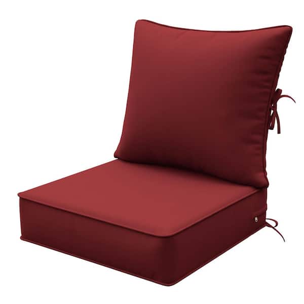24 in. x 24 in. Deep Seat Outdoor Lounge Cushion with Backrest, Premium Waterproof Patio Furniture Cushions Burgundy