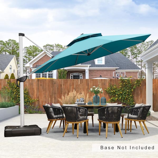 PURPLE LEAF 13 ft. Octagon Aluminum Patio Cantilever Umbrella for Garden Deck Backyard Pool in Turquoise Blue
