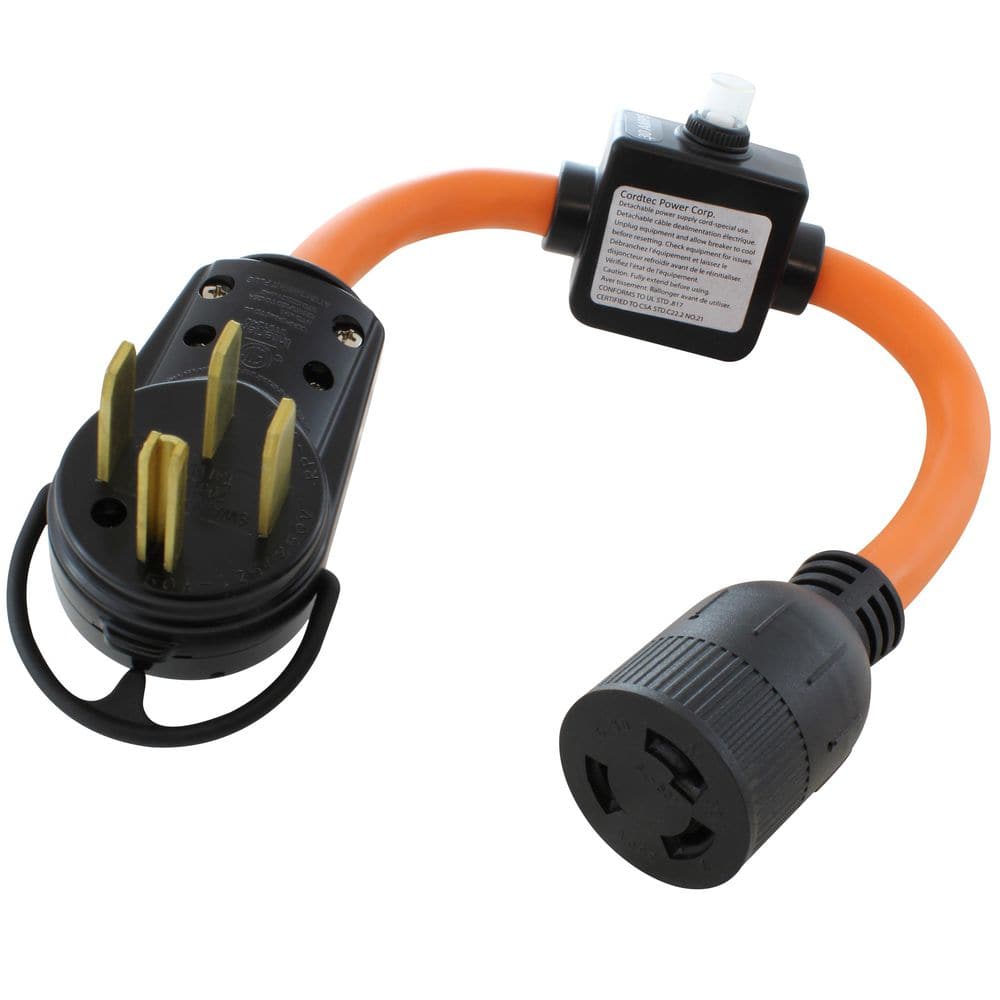 14-50P 4-Prong Plug to L6-30R 3-Prong Connector With 30A Inline Breaker 1.5 ft 10 / 3 STW Indoor/Outdoor Cord in Orange price history on PriceWatchPro