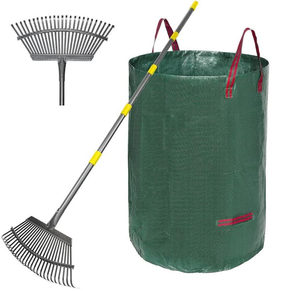 73 in. Adjustable Garden Rake for Leaves 36-73in. Long Handle, 18in. Wide, Heavy Duty with 25 Metal Tines