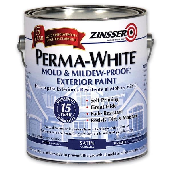 Zinsser Perma-White 1 gal. Mold & Mildew-Proof White Satin Exterior Paint (4-Pack)