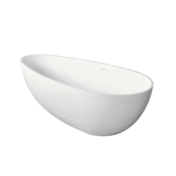 66.9 in. x 34 in. Solid Surface Freestanding Soaking Bathtub with Center Drain in Matte White