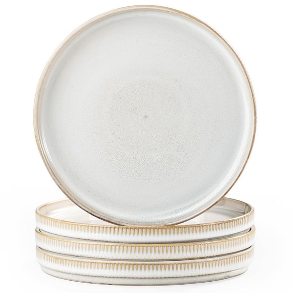 4-Piece 8 in. Salad Plates Ceramic Set, Plates for Salad Dessert Snacks, Microwave Safe, Scratch Resistant, Beige
