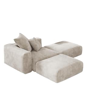91 in. Square Arm Free Combination 3-Piece L Shaped Corduroy Polyester Modern Sectional Sofa with Ottomans in Beige