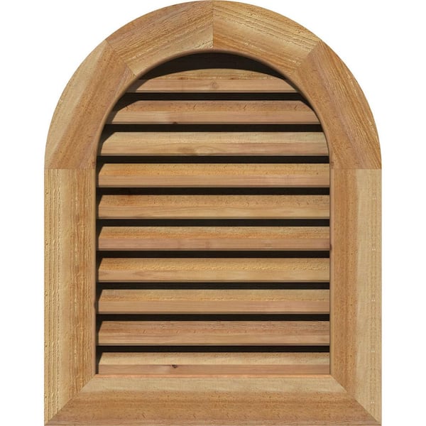 Ekena Millwork 17" x 23" Round Top Rough Sawn Western Red Cedar Wood Paintable Gable Louver Vent Functional