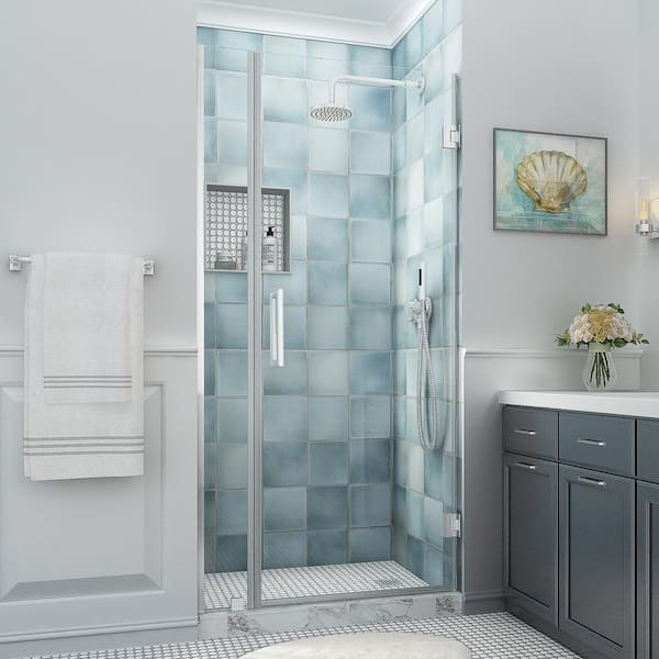 Aston Belmore XL 30.25 - 31.25 in. W x 80 in. H Frameless Hinged Shower Door with Clear StarCast Glass in Stainless Steel