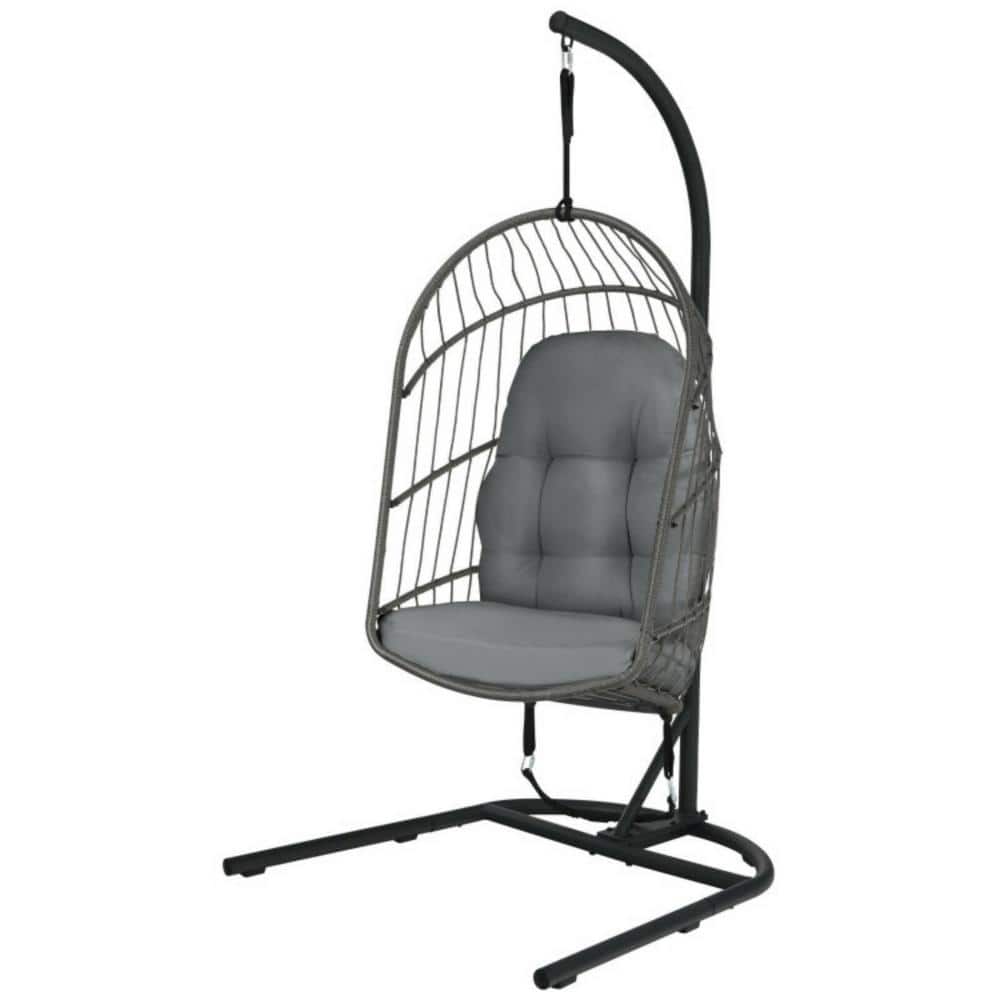 Clihome 1Person Metal Patio Swing Hanging Wicker Egg Chair with Stand