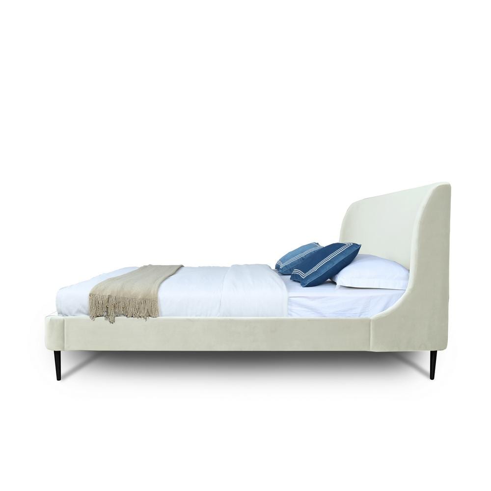 Mid-Century Glam Full Velvet Wingback Bed with Gold Legs