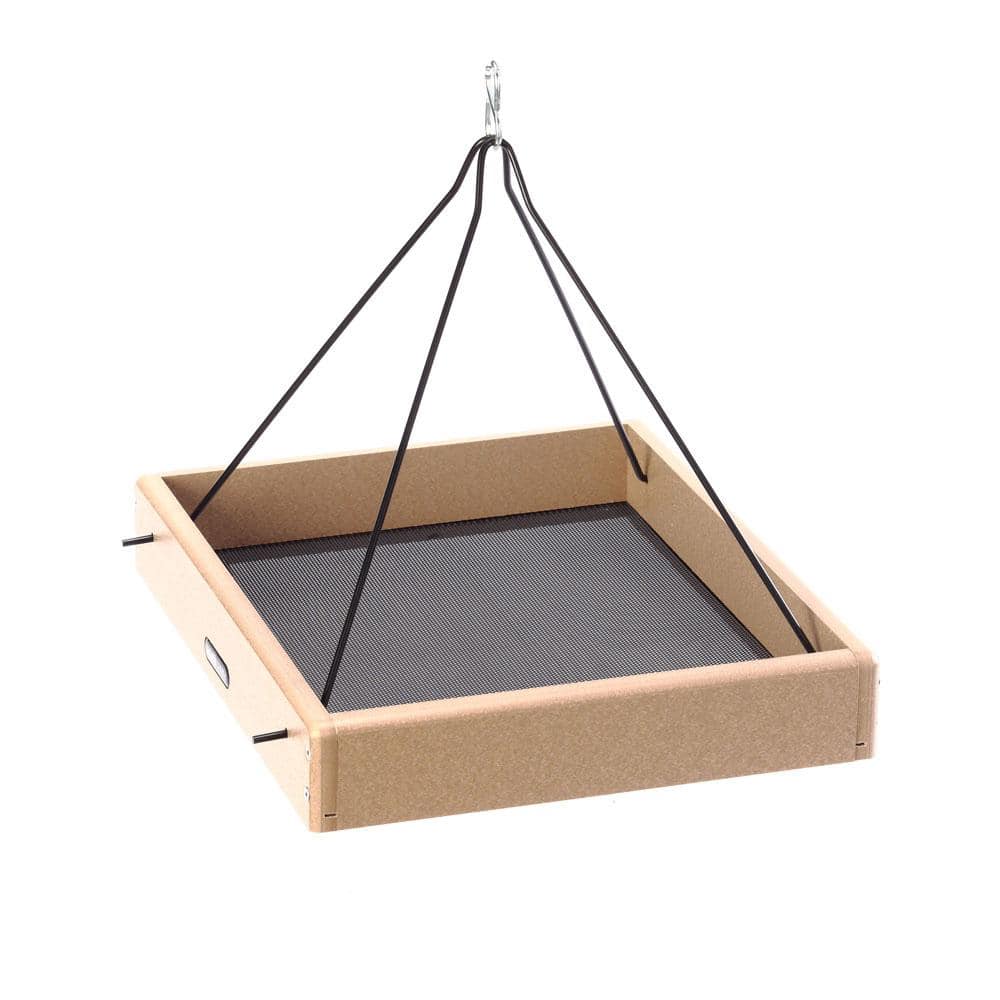 Taupe Recycled Plastic Hanging Platform Bird Feeder with Metal Rods
