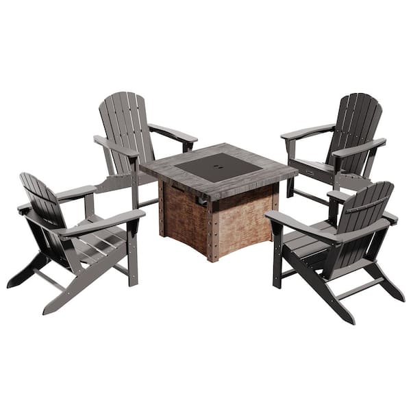 CASAINC Grey 5-Piece Plastic Adirondack Outdoor Conversation Patio Fire Pit
