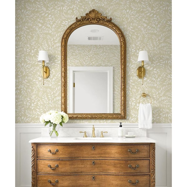 30.75 sq. ft. Milled Oat Vining Leaf Trail Premium Matte Non-Woven Paper Peel and Stick Wallpaper Roll